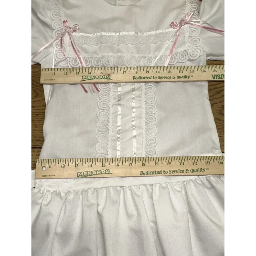 Vtg 80's Jo Lene White Lace Bib Cotton Blend Dress Prairie Puff Sleeves Girls 10